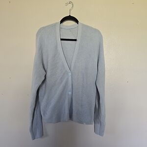 Lululemon Merino Wool Blend Cardigan Sweater V-Neck Button Light Blue 8